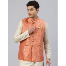 Manthan Orange Art Silk Woven Design Nehru Jacket for Men