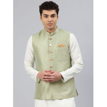 Manthan Green Art Silk Woven Design Nehru Jacket for Men
