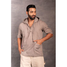 Thread Game Men Khadi Grey Hooded Shirt