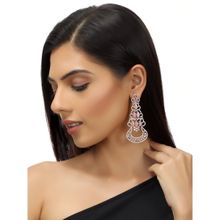 Accessher Rose Gold Plated American Diamonds Studded Drop Earrings with Pink Semi precious stone