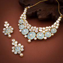 Sukkhi Eye-Catching Gold Plated Wedding Jewellery Kundan Meenakari Choker Necklace Set (N83551)
