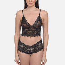 Mod & Shy Women'S Soft Net Polyester Honeymoon Nightwear Super Soft Lingerie Set - Black