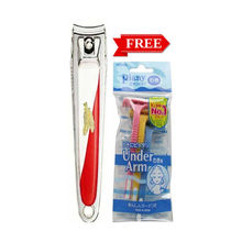 Feather Nail Clippers Medium 82mm (3.2) Red with Free Piany Underarm Razor 3Pcs