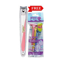 Feather Nail Clippers Large 102mm (4) Pink with Free Piany Body Razor 3Pcs