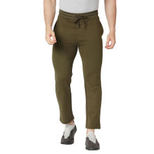 BASICS Slim Fit Oil Green Cotton Polyester Track Pant