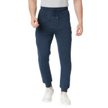 BASICS Jogger Fit Dress Blue Cotton Polyester Track Pant