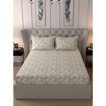 Inhouse by Maspar Glam Danica Orange Print 210TC Cotton Double Bed Sheet With 2 Pillow Covers