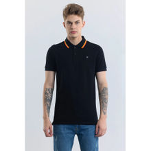 Snitch Men Black Solid Slim Fit Polo T-Shirt