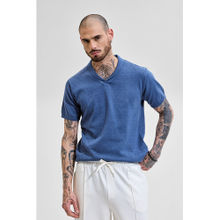 Snitch Men Blue Self Design Slim Fit Polo T-Shirt