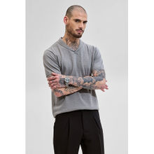 Snitch Men Grey Self Design Slim Fit Polo T-Shirt