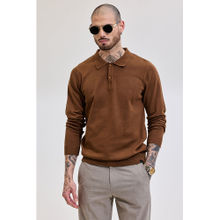 Snitch Men Brown Solid Slim Fit Polo T-Shirt