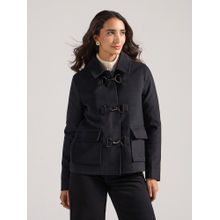 Twenty Dresses by Nykaa Fashion Black Trim Detail Full Sleeves Wintercoat