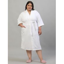 Creeva Unisex White Kimono Collar Plus Size Luxury Cotton Bathrobe
