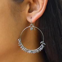 Ayesha Black & Grey Beaded Silver-Toned Oval Hoop Hook Drop Earrings