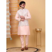 KRAFT INDIA LUXE Men Peach Embroidered Kurta with Churidar and Nehru Jacket (Set of 3)
