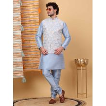 KRAFT INDIA LUXE Men Turquoise Embroidered Kurta with Churidar and Nehru Jacket (Set of 3)