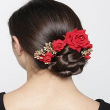 Priyaasi Artificial Red Rose Flower Handcrafted Fabric Gajra/Hair Bun Accessories
