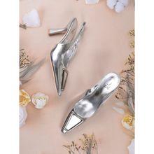 Jove Women Silver Textured Mules Heels