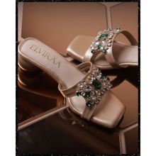 ELVIRAA Stone Embellished Round Heel Gold