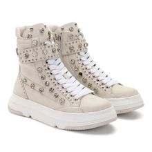 Whitesta Ivory Pu Coated Leather And Glass Studd Women Boots