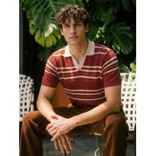 The Indian Garage Co Men Rust Slim Fit Striped Half Sleeves Polo T-Shirt
