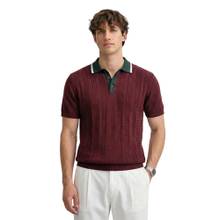The Indian Garage Co Men Maroon Slim Fit Textured Half Sleeves Polo T-Shirt