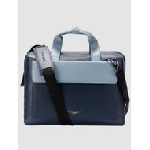 Police Premium Vegan Leather Biren Messenger Bag with Detachable Strap in Navy & Sage Blue