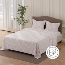 Layers Lumina Floret 140 Tc Purple & White Floral Double Bedsheet with 2 Pillow Covers (Queen)