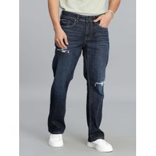 ROOKIES Dark Blue 5 Pocket Mid Rise Loose Boot Leg Cropped Jeans (34)