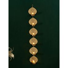 DecorTwist Antique Gold Finish Metal 6 Vertical Hanging Tea Light Holder