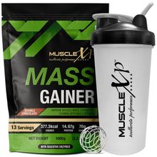 MuscleXP Mass Gainer - With 26 Vitamins and Minerals, Double Chocolate Pouch + Shaker