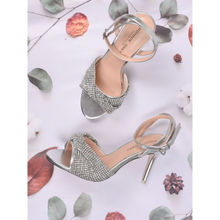 Ronnie Grey Women Silver Embellished Ankle Loop Heels