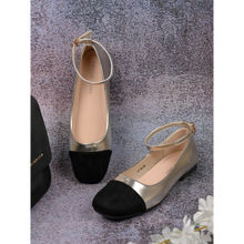 Ronnie Grey Women Golden Metallic Ankle Loop Ballerina