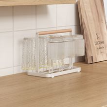 ARHAT ORGANIZERS Wooden Handle Glass Stand for Kitchen White