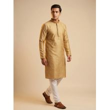ETHNIC INDIA Beige Men Woven Design Polyester Kurta