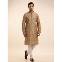 ETHNIC INDIA Beige Men Woven Design Polyester Kurta