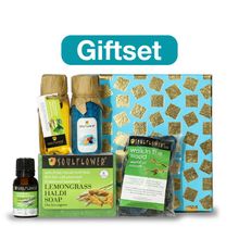 Soulflower Lemongrass Bath & Aroma Skincare Gift Kit, Combo kits for men women