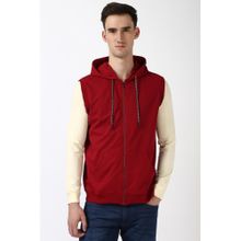 Peter England Men Maroon Solid Hoodie