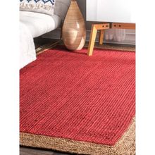 HabereIndia Handmade Jute Carpet - Red