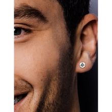 OOMPH Pair of Silver Plated Round Cubic Zirconia Stud Earrings for Men