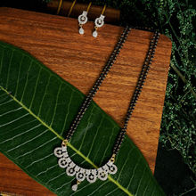 PANASH Gold-Plated & White Cz Stone-Studded Mangalsutra With Earrings