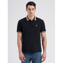 Red Tape Mens Black Jacquard High Stretch Polyester Polo Collar T-shirt