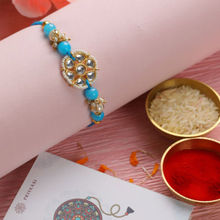 Priyaasi Blue Floral Kundan Rakhi with Roli & Chawal