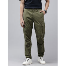 GENIPS Men Dark Olive Solid Cotton Cargo Trouser