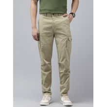 GENIPS Men Beige Solid Cotton Cargo Trouser