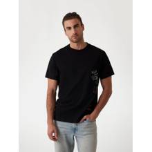 Guess Mens Black Patchwork Round Neck Short Sleeves T-Shirt