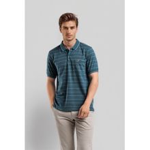 Crocodile Men Teal Cotton Stripes Comfortable Fit Polo T-Shirt