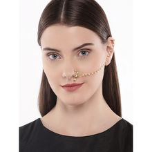 AccessHer Gold-Plated Vilandi Kundan Stone and Pearl-Studded Chained Nose Ring