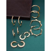 Zaveri Pearls Set of 6 Gold Tone Dazzling Diamonds Contemporary Classy Hoop Earrings-ZPFK13734