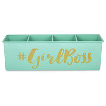 Living With Elan Metal Girlboss Desk Organizer 4 Compartments Pen & Makeup Stand (Aqua)